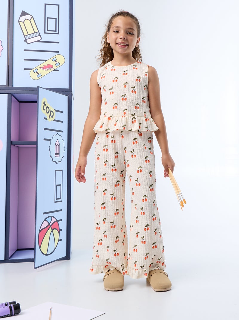 Pantalón ancho con bajo con volantes Blanco - Kiabi