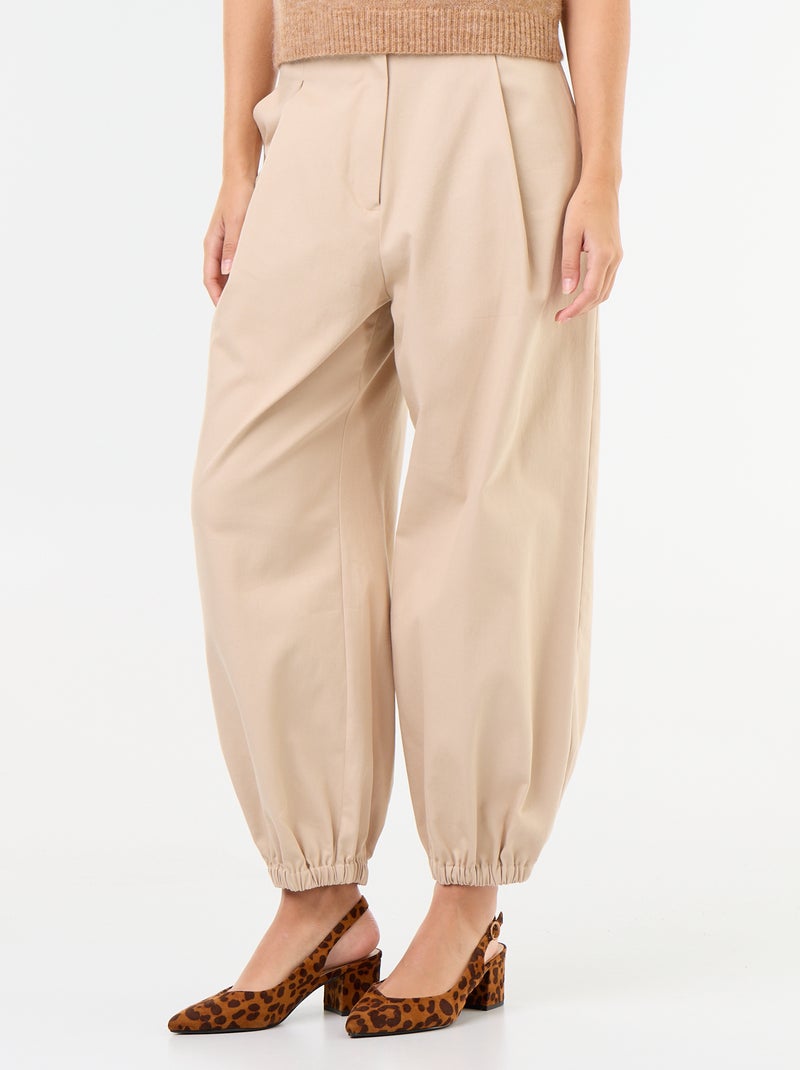 Pantalón ancho con bajo elástico Beige - Kiabi