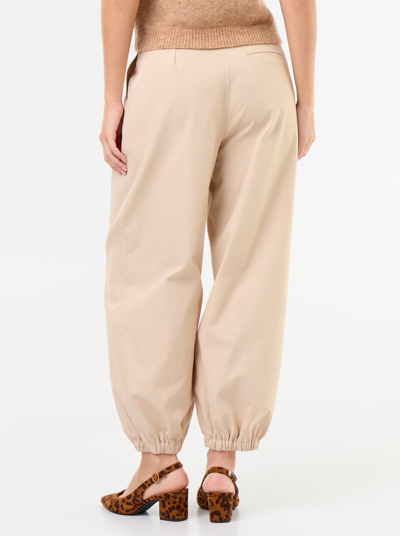 Pantalón ancho con bajo elástico Beige - Kiabi