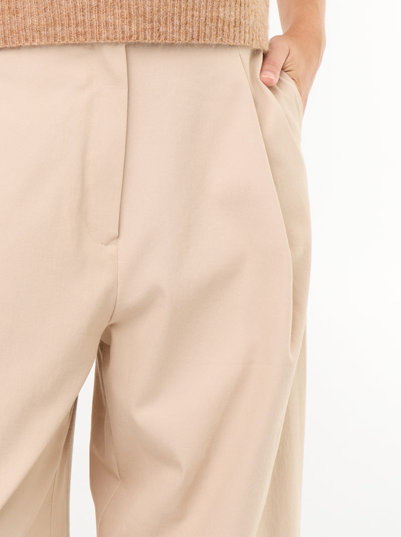 Pantalón ancho con bajo elástico Beige - Kiabi