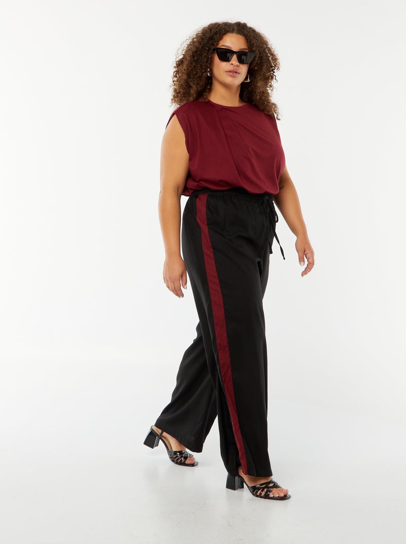 Pantalón ancho con bandas en contraste negro - Kiabi