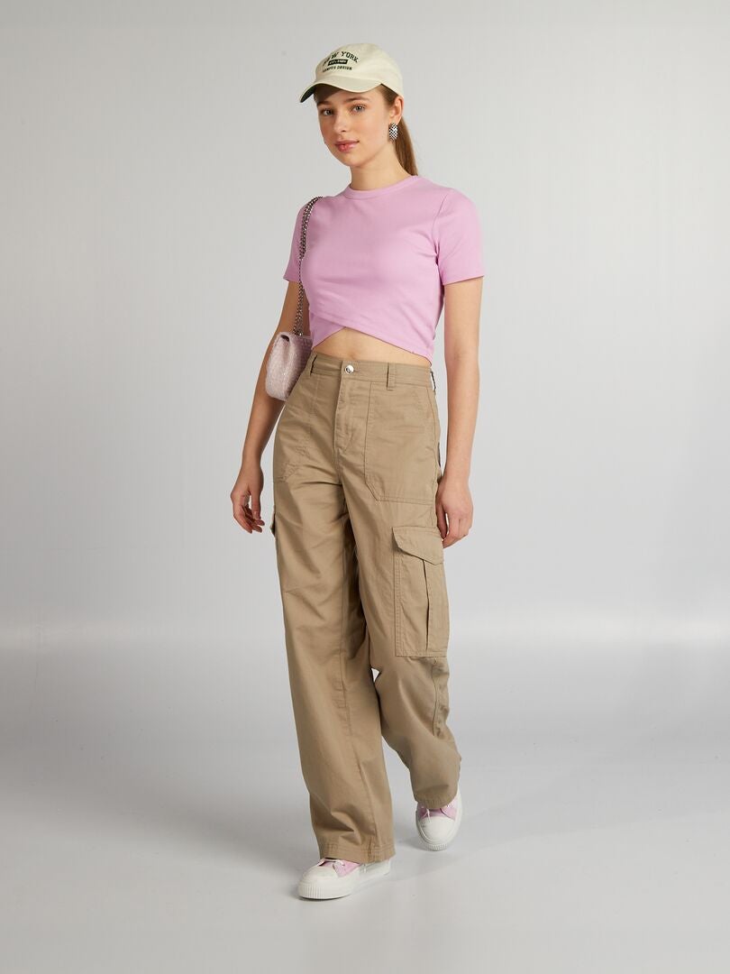 Pantalón ancho con bolsillos con solapa BEIGE - Kiabi