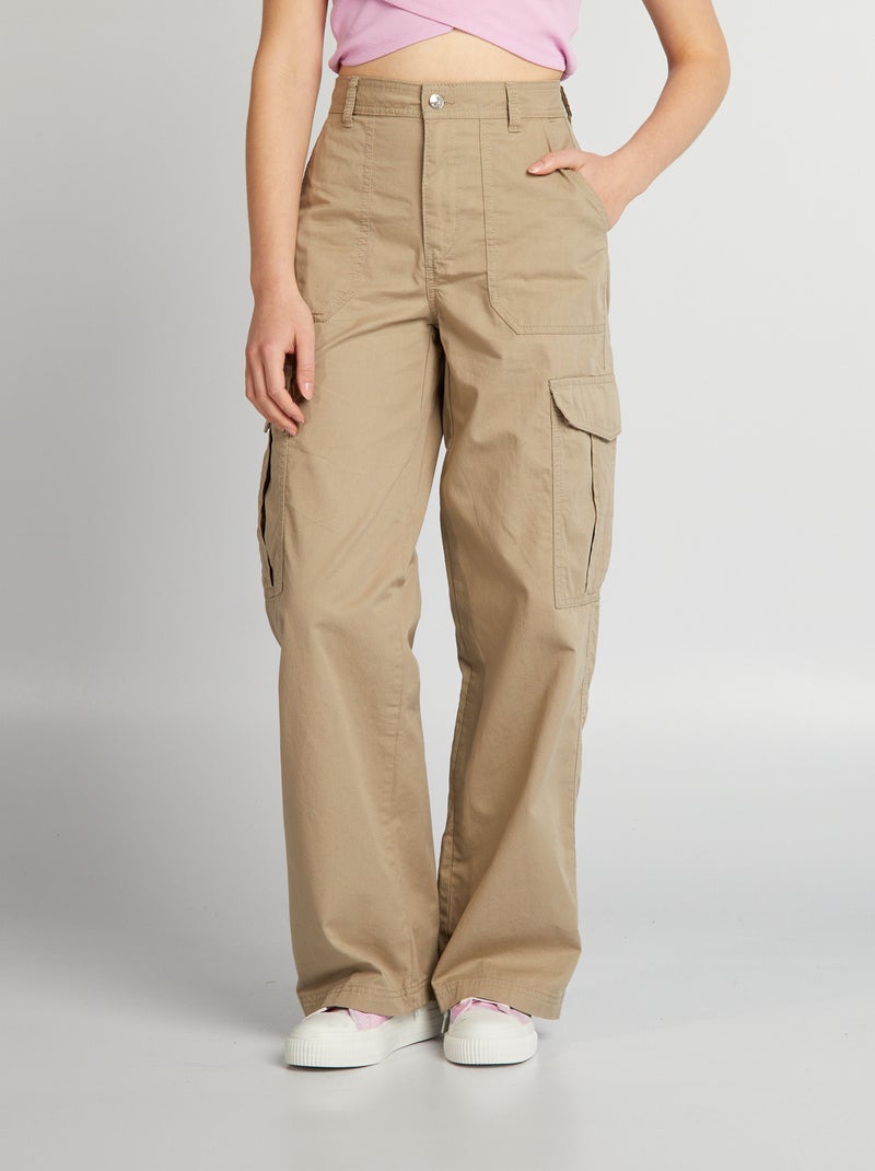 Pantalón ancho con bolsillos con solapa BEIGE - Kiabi