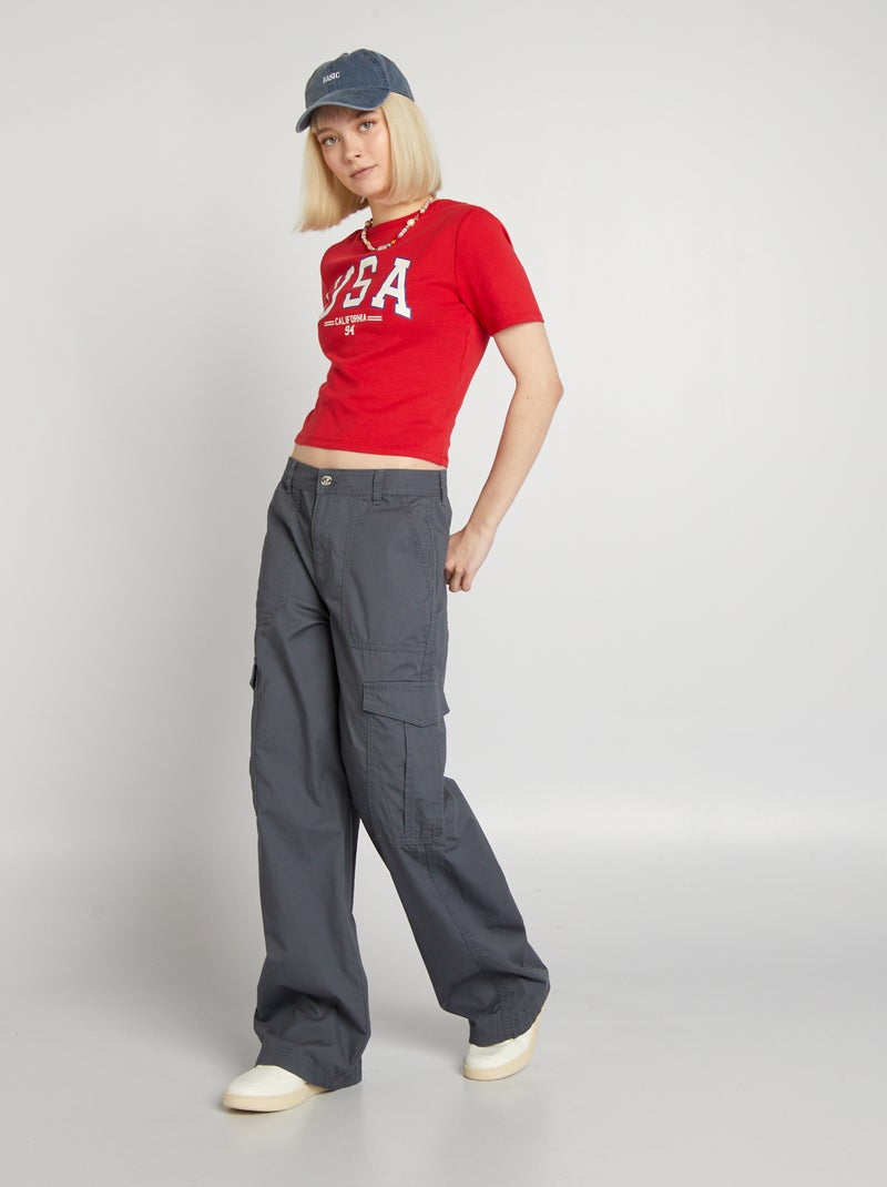Pantalón ancho con bolsillos con solapa GRIS - Kiabi