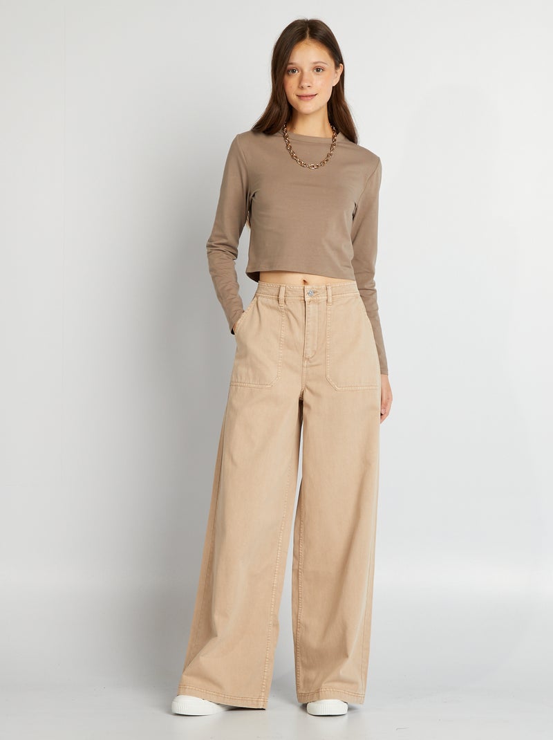 Pantalón ancho con bolsillos grandes BEIGE - Kiabi