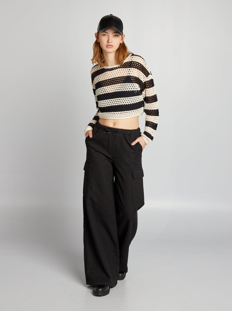 Pantalón ancho con bolsillos negro - Kiabi