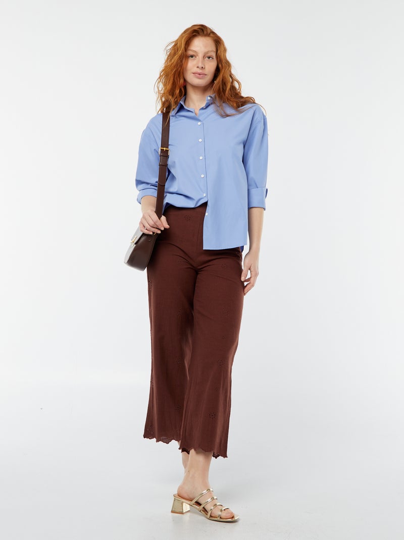 Pantalón ancho con bordado inglés Marron - Kiabi