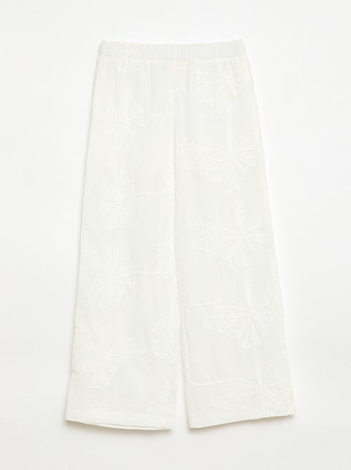 Pantalón ancho con bordados - Kiabi