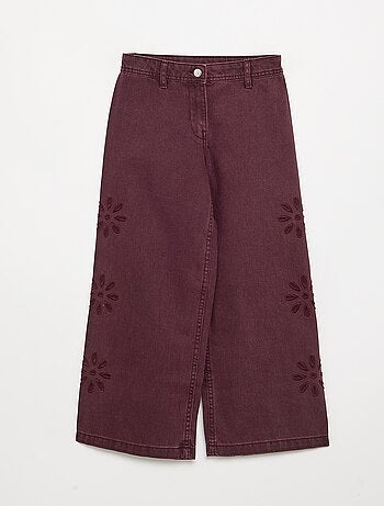 Pantalón ancho con bordados de 'flores'