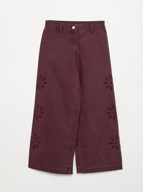 Pantalón ancho con bordados de 'flores' - Kiabi