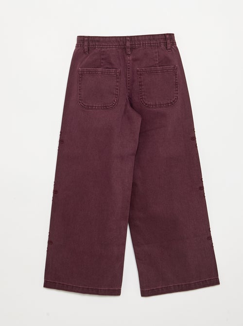 Pantalón ancho con bordados de 'flores' - Kiabi