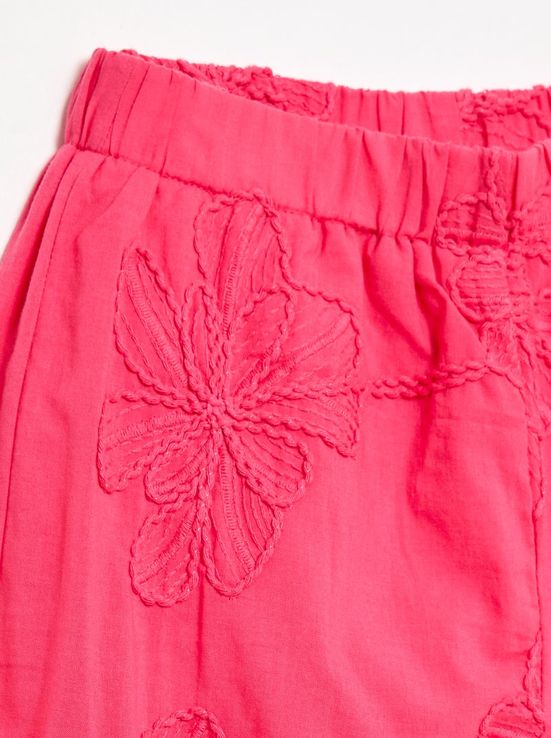 Pantalón ancho con bordados Rosa - Kiabi