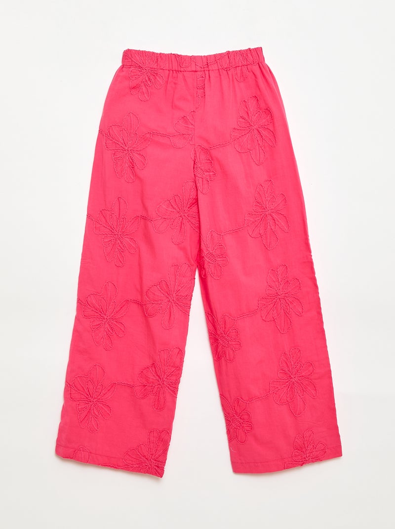 Pantalón ancho con bordados Rosa - Kiabi