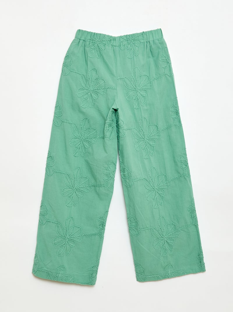 Pantalón ancho con bordados Verde - Kiabi