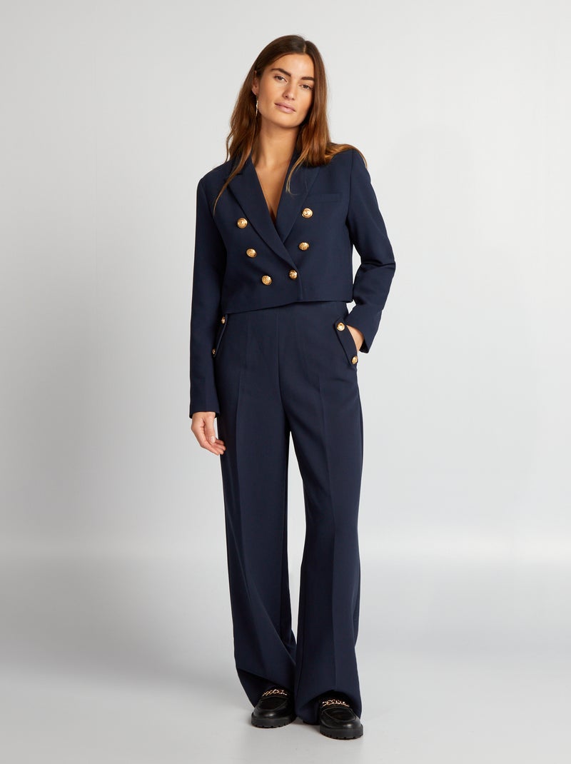 Pantalón ancho con botones dorados AZUL - Kiabi