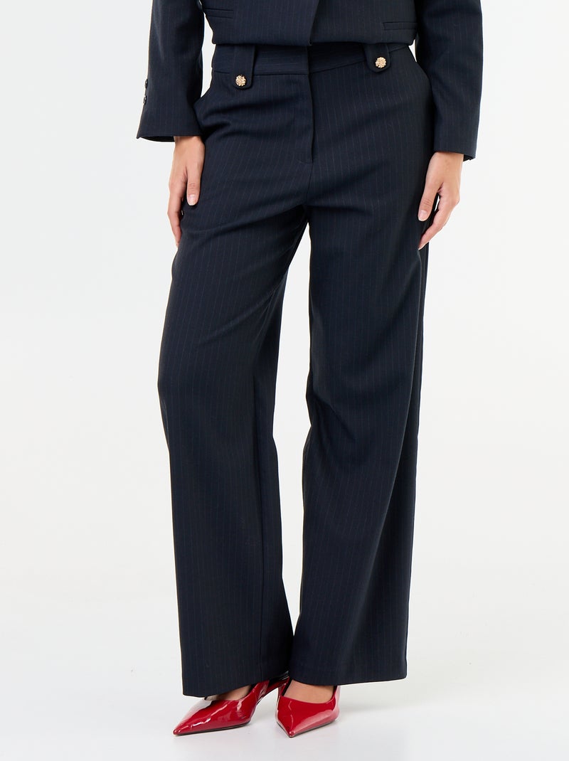 Pantalón ancho con botones dorados Azul - Kiabi