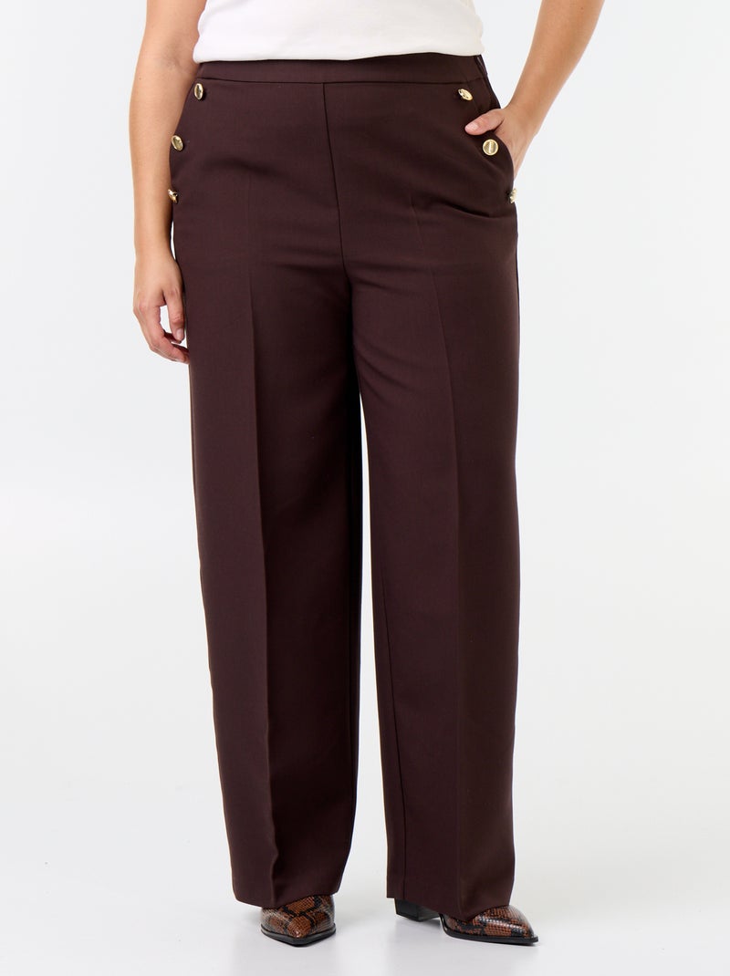 Pantalón ancho con botones dorados de fantasía Marron - Kiabi
