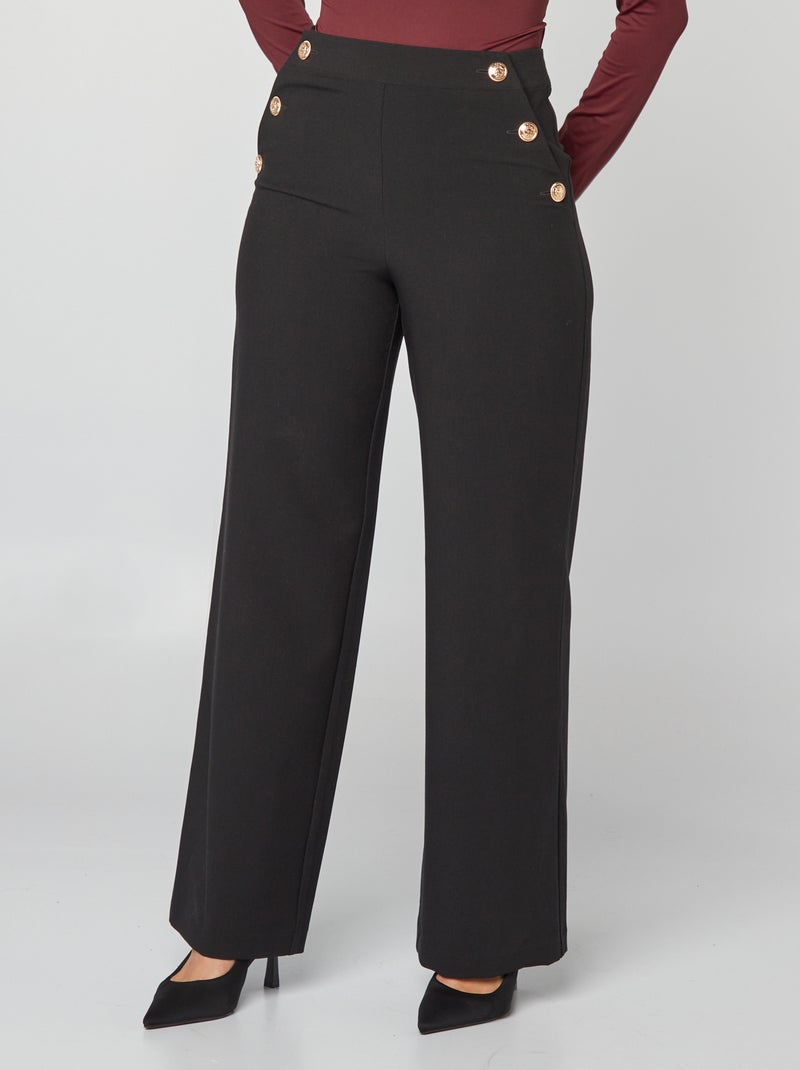 Pantalón ancho con botones dorados negro - Kiabi