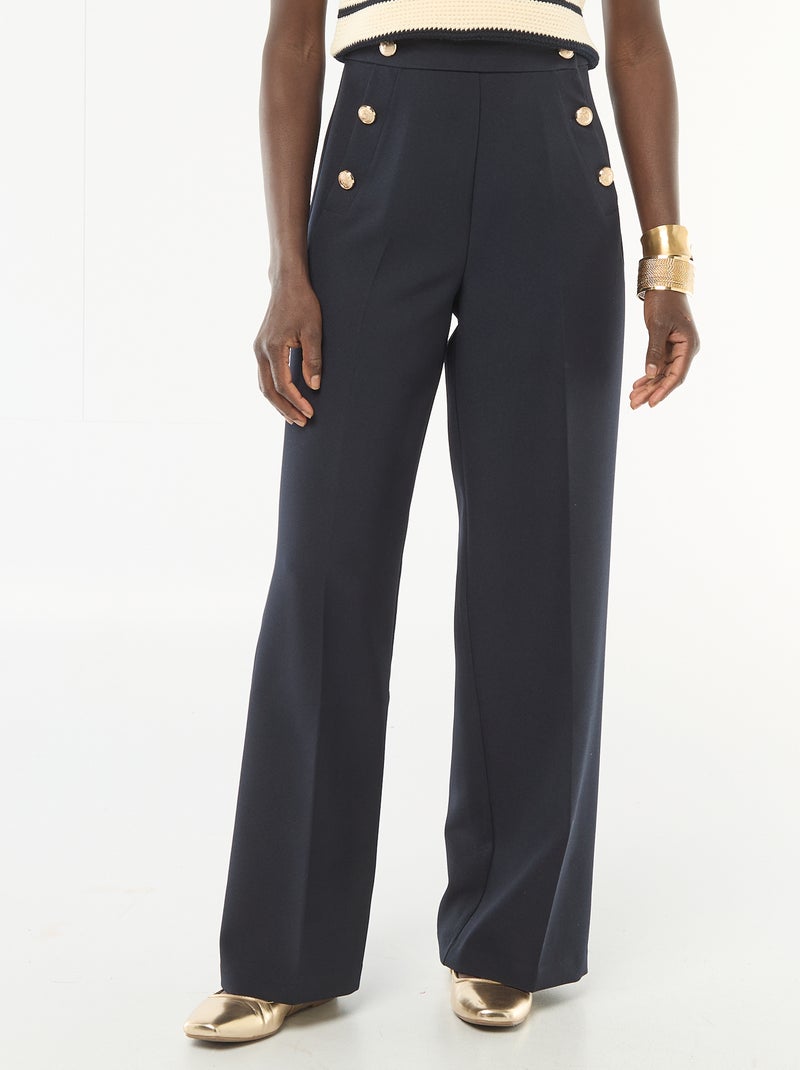 Pantalón ancho con botones estilo marinero Azul - Kiabi