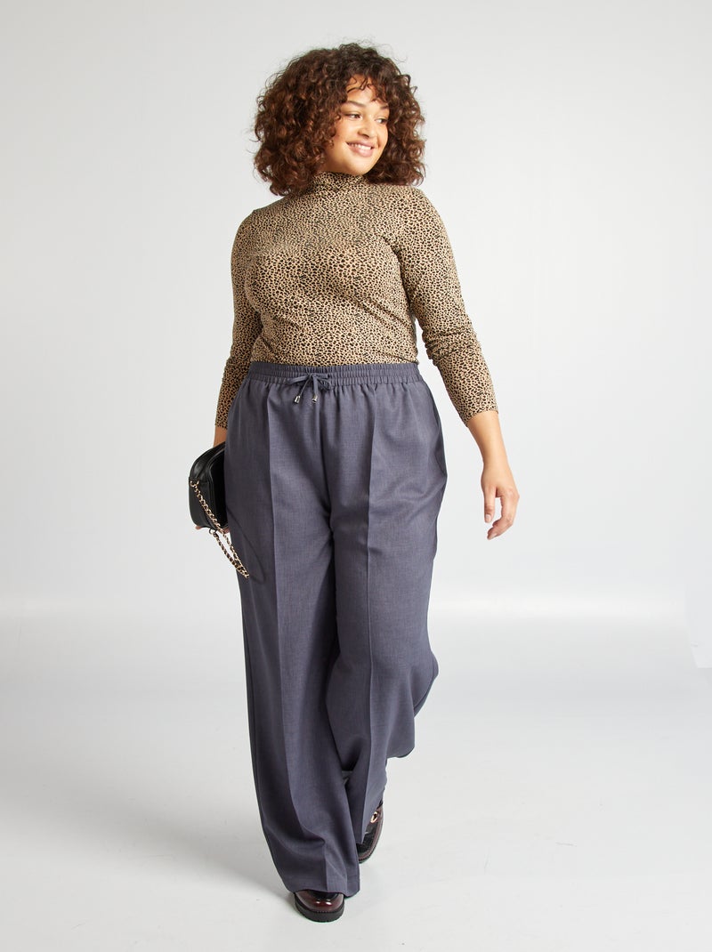 Pantalón ancho con cintura elástica AZUL - Kiabi