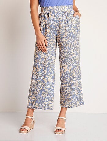 Pantalón ancho con cintura elástica floral o liso - Afibel
