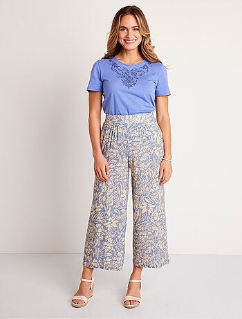 Pantalón ancho con cintura elástica floral o liso - Afibel