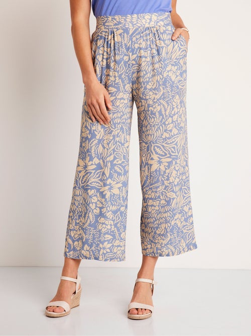 Pantalón ancho con cintura elástica floral o liso - Afibel - Kiabi