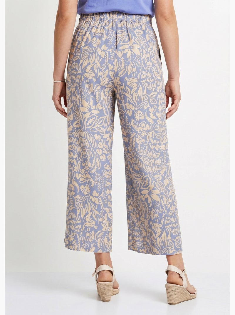 Pantalón ancho con cintura elástica floral o liso - Afibel Azul crudo - Kiabi