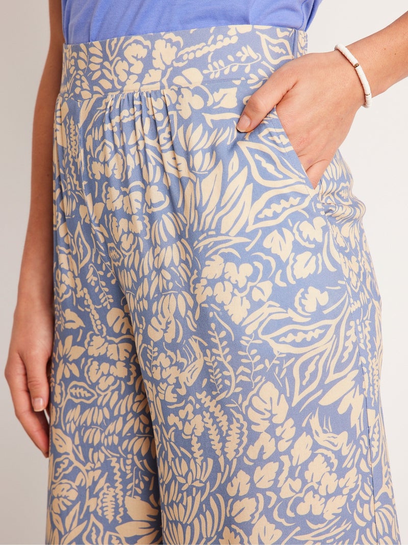 Pantalón ancho con cintura elástica floral o liso - Afibel Azul crudo - Kiabi