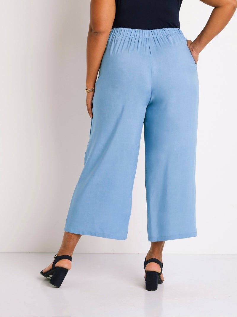 Pantalón ancho con cintura elástica floral o liso - Afibel Azul - Kiabi