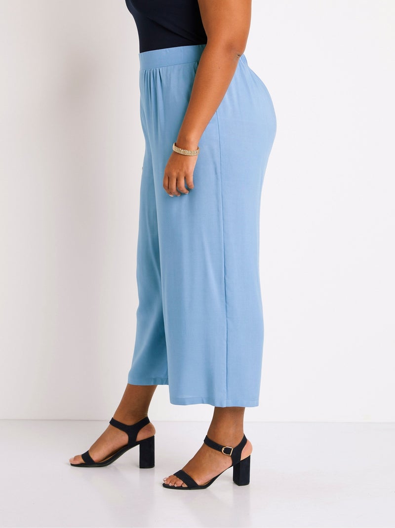 Pantalón ancho con cintura elástica floral o liso - Afibel Azul - Kiabi