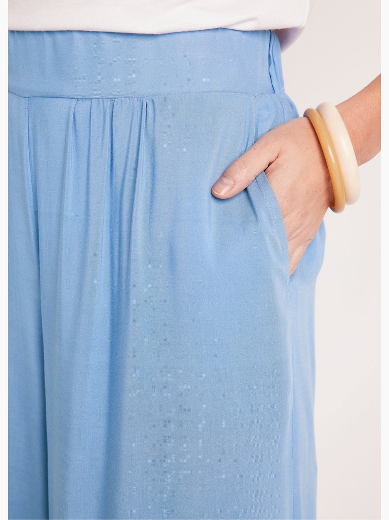 Pantalón ancho con cintura elástica floral o liso - Afibel Azul - Kiabi