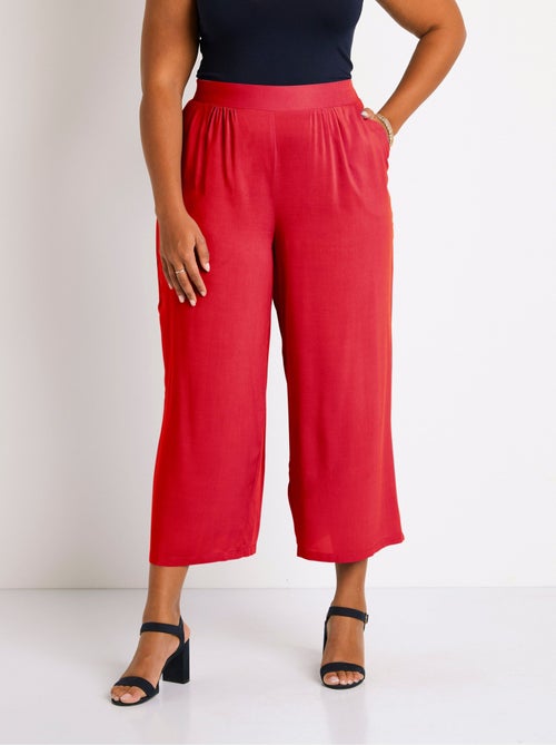 Pantalón ancho con cintura elástica floral o liso - Afibel - Kiabi
