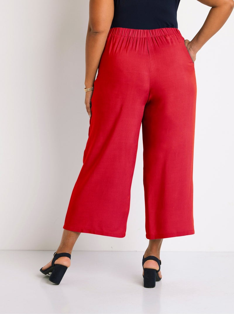 Pantalón ancho con cintura elástica floral o liso - Afibel Rojo - Kiabi