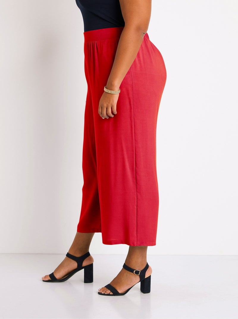 Pantalón ancho con cintura elástica floral o liso - Afibel Rojo - Kiabi