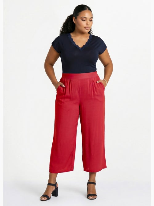 Pantalón ancho con cintura elástica floral o liso - Afibel - Kiabi