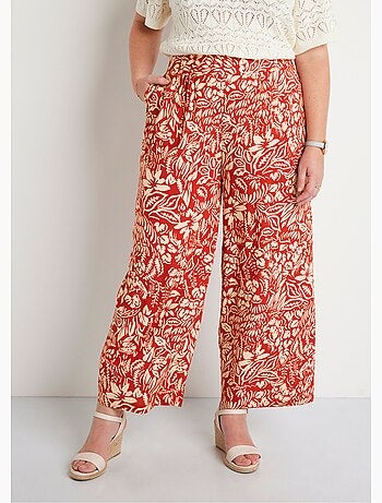 Pantalón ancho con cintura elástica floral o liso - Afibel