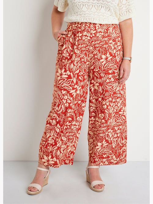 Pantalón ancho con cintura elástica floral o liso - Afibel - Kiabi