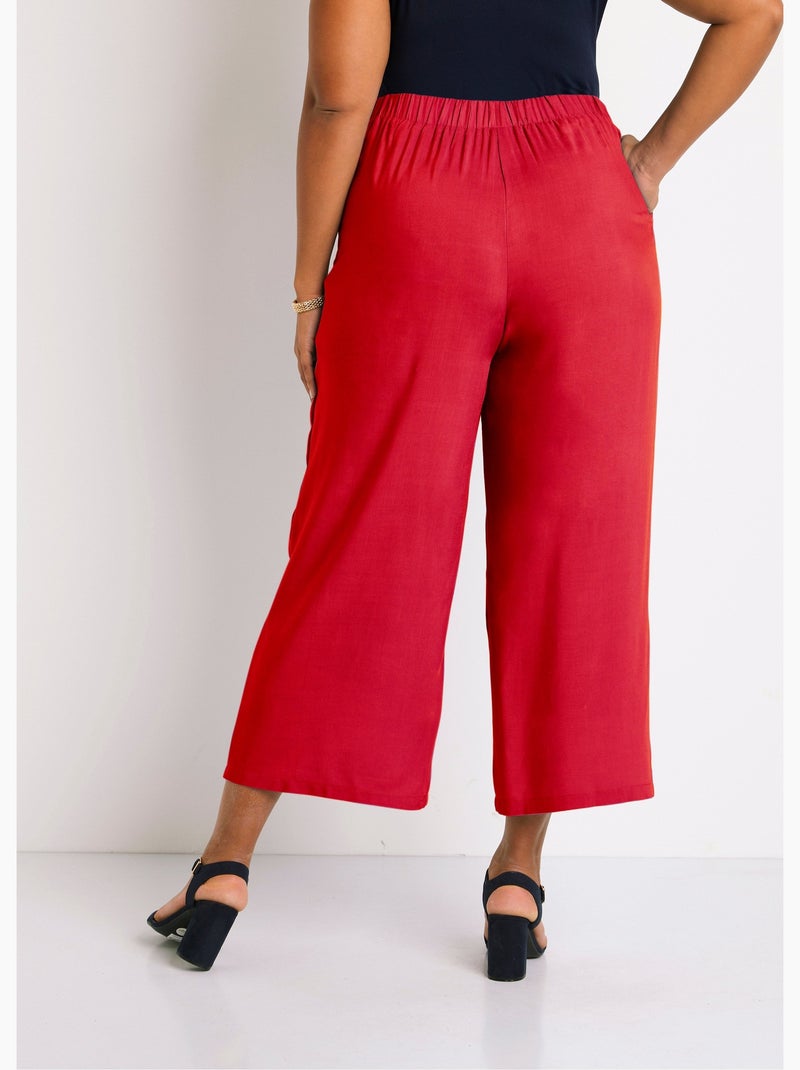 Pantalón ancho con cintura elástica floral o liso - Afibel Terracota - Kiabi