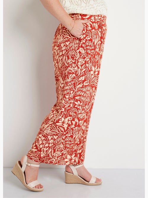 Pantalón ancho con cintura elástica floral o liso - Afibel - Kiabi