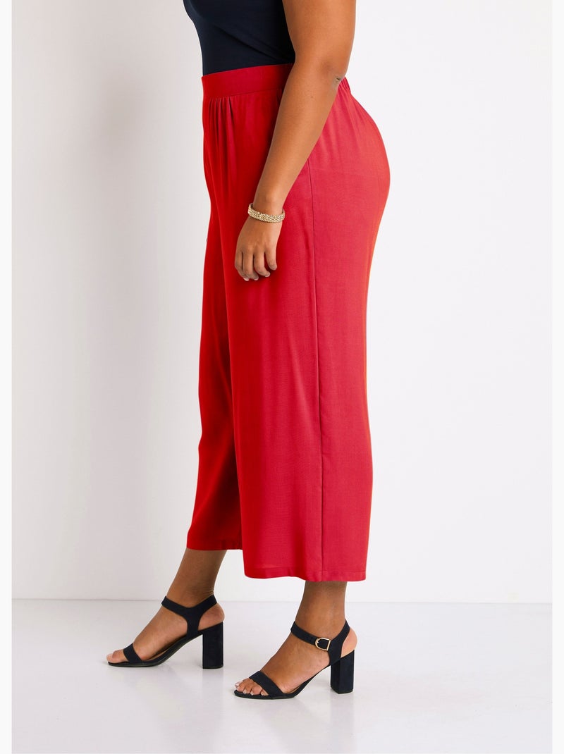 Pantalón ancho con cintura elástica floral o liso - Afibel Terracota - Kiabi