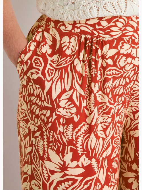 Pantalón ancho con cintura elástica floral o liso - Afibel - Kiabi
