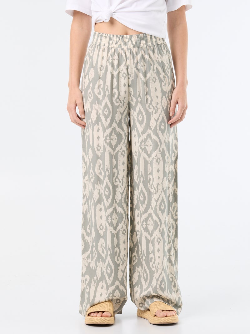 Pantalón ancho con cintura elástica Verde - Kiabi