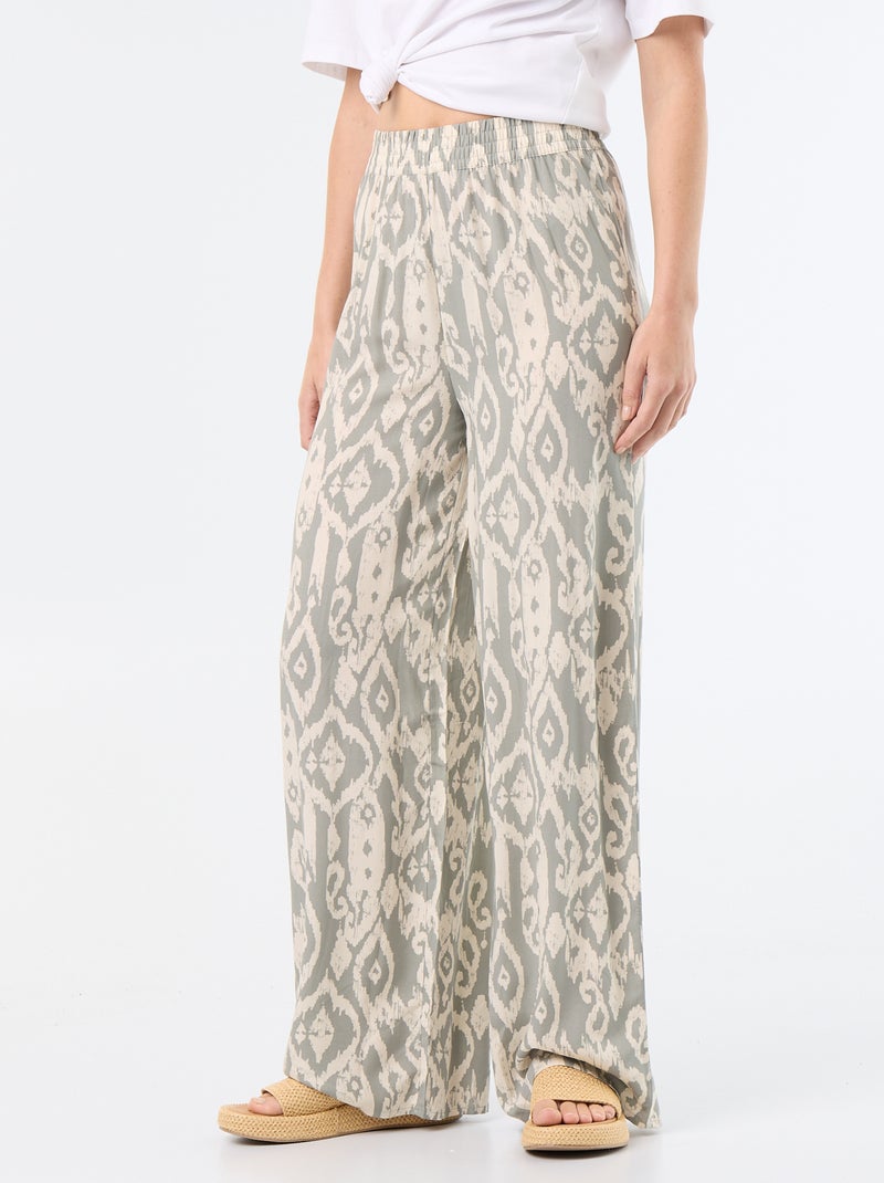 Pantalón ancho con cintura elástica Verde - Kiabi