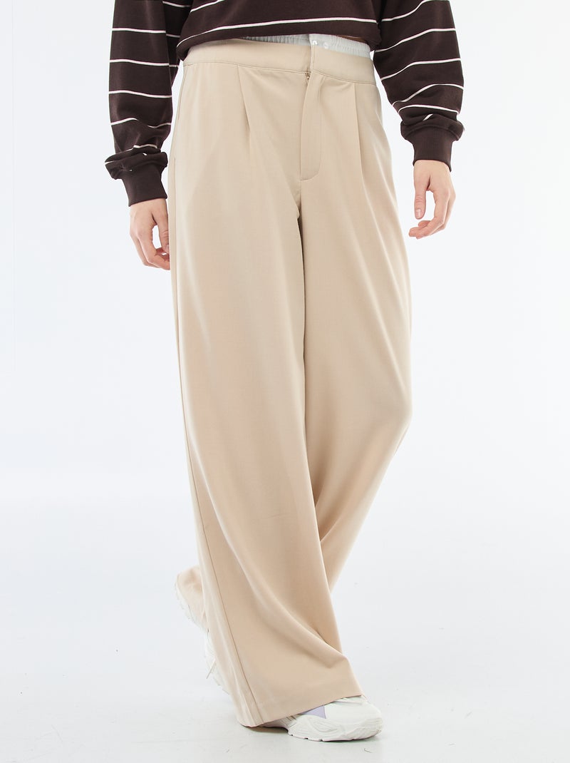 Pantalón ancho con cintura estilo bóxer Beige - Kiabi
