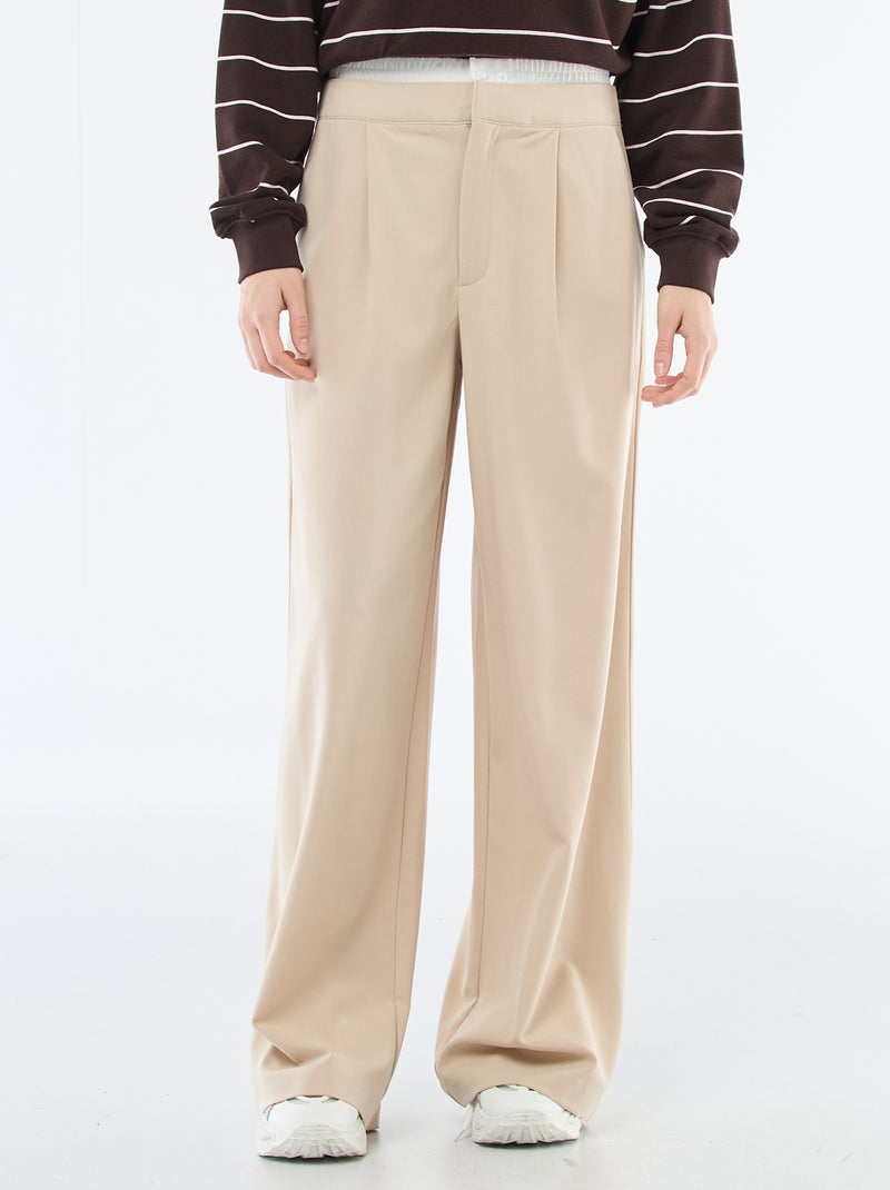 Pantalón ancho con cintura estilo bóxer Beige - Kiabi