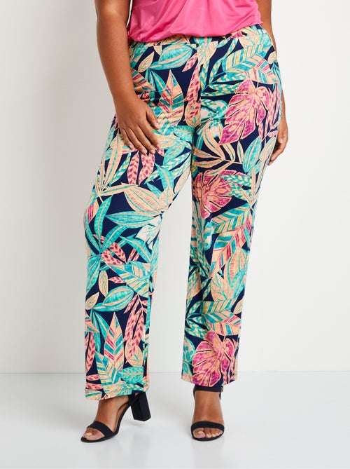 Pantalón ancho con cinturón elástico follaje - Afibel - Kiabi