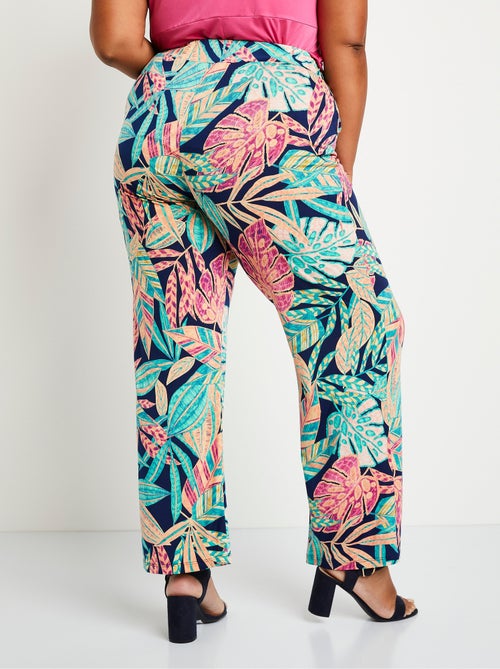 Pantalón ancho con cinturón elástico follaje - Afibel - Kiabi