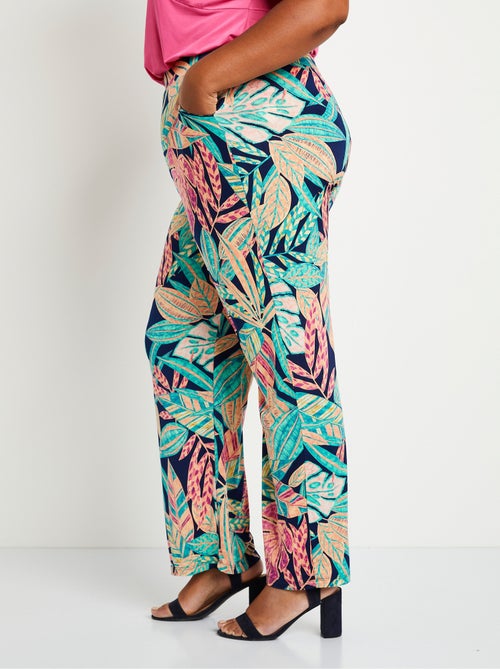 Pantalón ancho con cinturón elástico follaje - Afibel - Kiabi