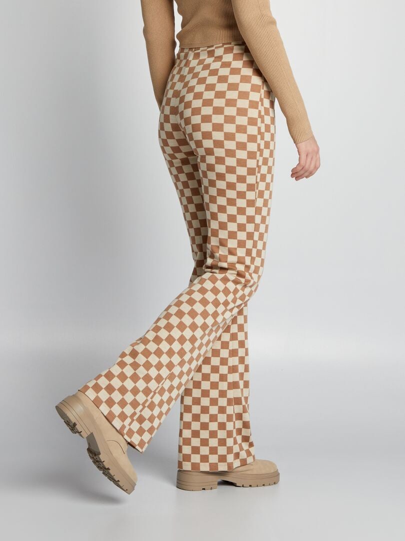 Pantalón ancho con estampado 'damero' BEIGE - Kiabi